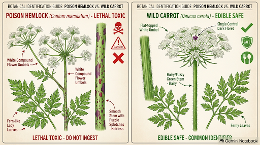 Poison Hemlock vs Wild Carrot Side-by-Side Comparison